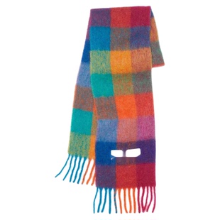 围巾女冬季ac双面彩虹格子披肩长款海马毛拼色围脖男同款流苏