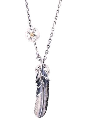 S925银高桥吾郎风格手工同款绿松羽毛项链女男士太角链毛衣链