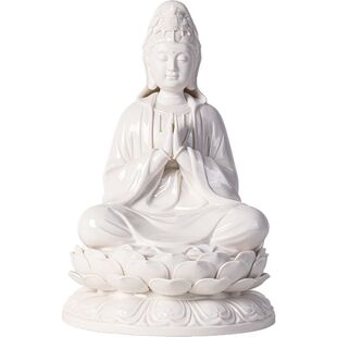 德化陶瓷观音菩萨佛像供奉家用双手合十观音娘娘坐像家居客厅摆件