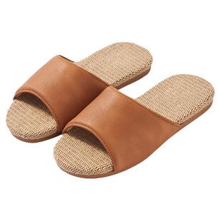 高端亚麻拖鞋女士夏季室内居家用pu皮防滑办公室四季外穿男牛筋底
