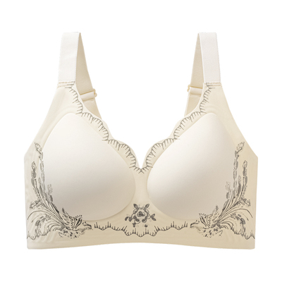 本命年红色大码文胸套装薄款无钢圈背心式收副乳大胸罩无痕内衣女