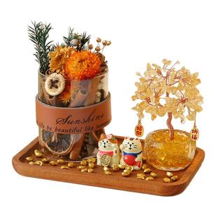 黄水晶发财树招财猫摆件办公室工位情绪稳定神器桌面玄学装饰品