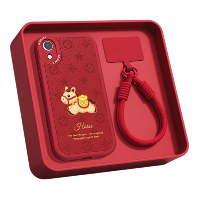 新年印花小马适用苹果XR手机壳iPhoneXR新款iPhone小羊皮硅胶ipxr保护套红色2026马年过年ixr男女防摔外壳后