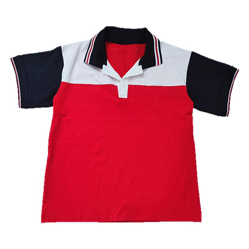 夏季棉质上白拼下大红色校服短袖中小学生男女班服T恤上衣POLO衫