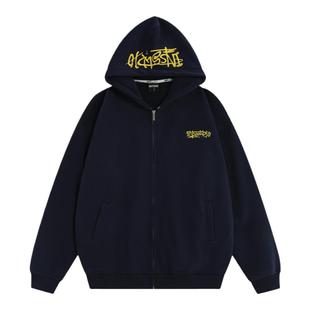 NOPASS 国潮情侣原创美式手写刺绣字母开衫卫衣宽松加绒拉链外套