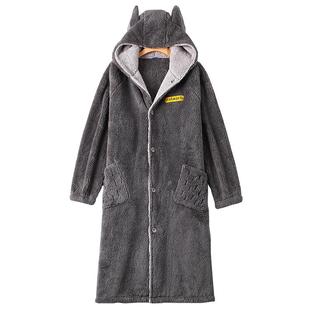 秋冬季珊瑚绒睡袍战袍男一体加长款青少年加绒加厚睡衣浴袍居家服