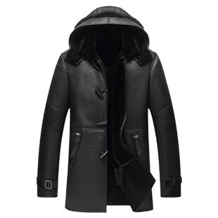 原生态皮毛一体冬季外套男装中长款大衣真皮衣男士加厚款绵羊真皮