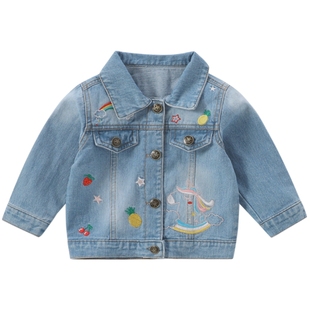 [刺绣]女童牛仔外套儿童上衣春秋童装新款小女孩洋气衣服宝宝春装