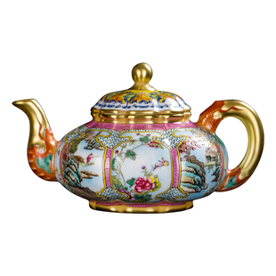 钟家窑茶具套装 家用客厅景德镇珐琅彩茶杯描金山水花鸟一壶四杯