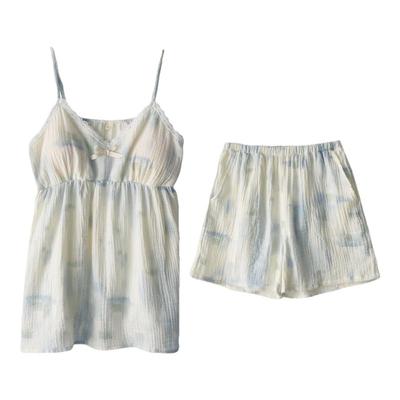 女纯棉纱布带胸垫夏季吊带短裤