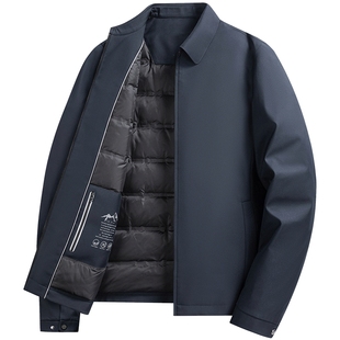 鸭鸭冬季羽绒服男翻领短款商务通勤风上衣中老年爸爸装干部装外套