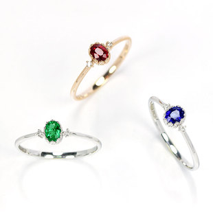 G18k金天然鸽血红宝石蓝宝石祖母绿王冠戒指 女款钻石复古小尾戒