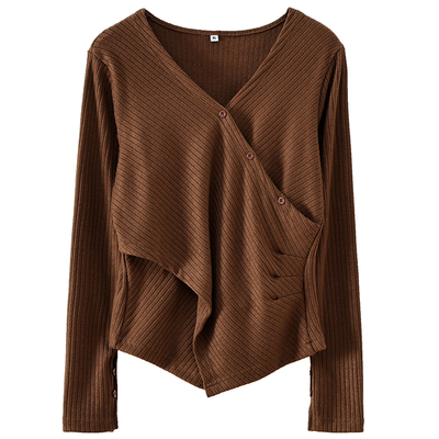 大码法式轻熟风V领气质针织衫