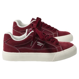 环球酒红厚底板鞋男2026新款春季复古低帮男鞋小众学生时尚面包鞋