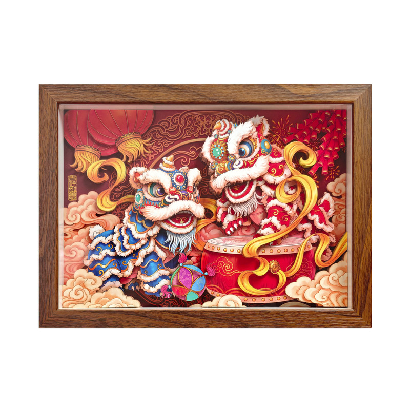 玺语新中式醒狮立体纸雕装饰画