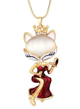 性感妖娆猫眼石狐狸毛衣链女