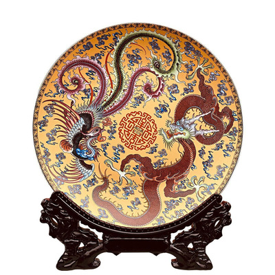 景德镇龙凤呈祥瓷器赏盘居家摆件
