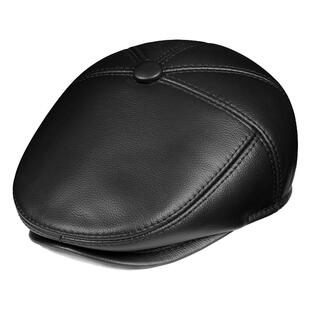 中老年人真皮帽子男秋冬天加绒保暖爸爸爷爷老头帽前进鸭舌老人帽