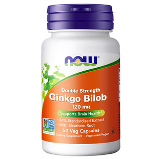 NOW双倍强度银杏叶片提取物精华胶囊加持记忆120mg美国进口诺奥