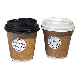 INS风一次性咖啡杯纸杯加厚双层中空杯外带热饮豆浆牛奶打包杯子