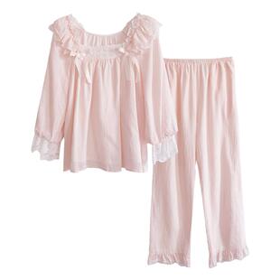 BIEN带胸垫睡衣女生春秋季甜美可爱公主宫廷风家居服纯棉睡裙新款