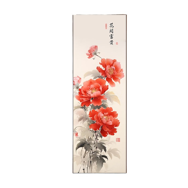 新中式牡丹图入门玄关花开富贵进门正对墙装饰画走廊过道挂画