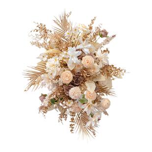 金色婚礼装饰仿真花艺 可定制KT板舞台壁挂装饰点花挂花地排花艺