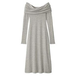 SNIDEL秋冬款气质修身长裙翻领露肩针织连衣裙SWCO245060