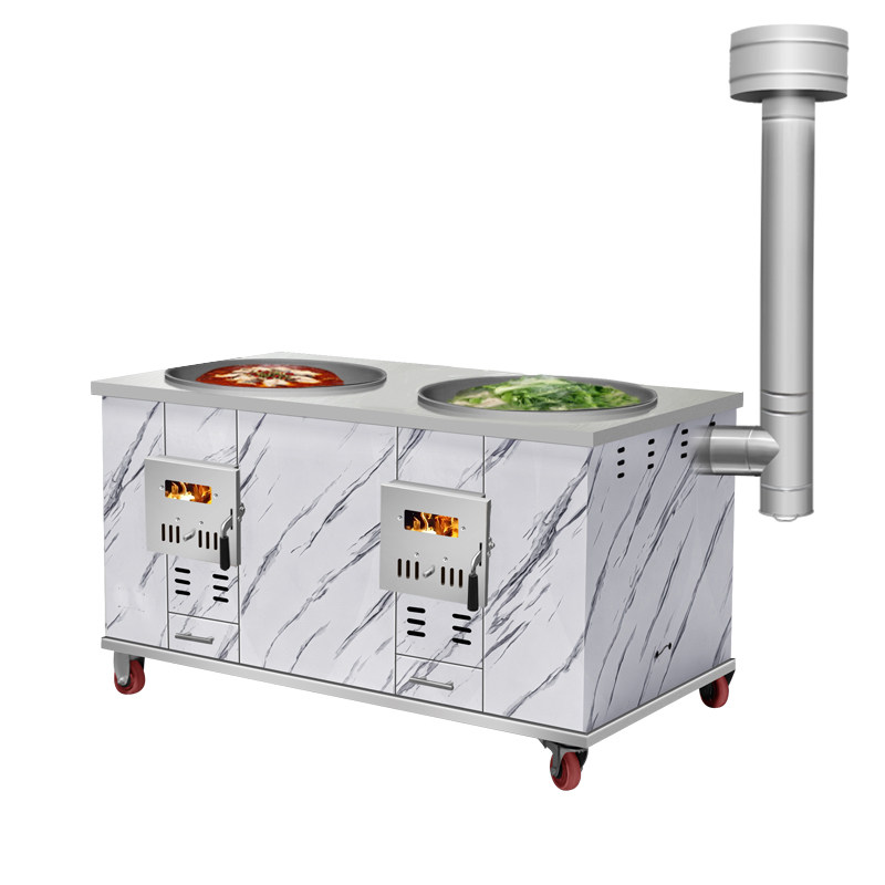 柴火灶烧木柴家用农村移动大铁锅新型加厚不锈钢双锅灶台户外灶炉