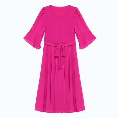 夏季雪纺长款过膝连衣裙修身显瘦