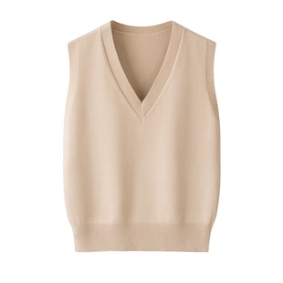 JK制服马甲背心春秋学院风纯色v领无袖内搭黄色套头毛衣针织衫女