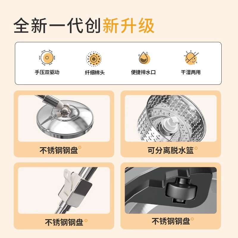2024新款免手洗旋转拖把家用自拧水通用式墩布甩干脱水带桶拖布