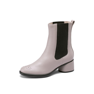 ECCO爱步靴子女 英伦风短靴切尔西靴真皮烟筒靴 雕塑奢华222433