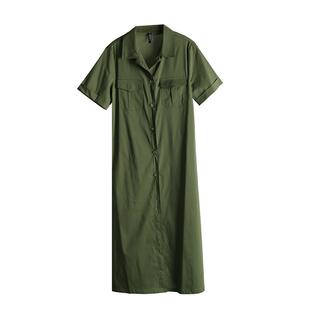 军绿色短袖连衣裙女2026新款夏季轻奢高级感polo领a字收腰裙子