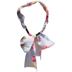 儿童编发丝巾碎花飘带发箍一体发绳女童珍珠头箍马尾绑发头绳夏季