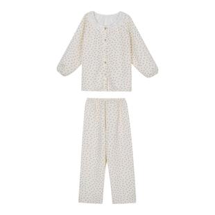 馨帮帮 秋冬新款蕾丝圆领碎花睡衣女套装加厚夹棉保暖家居服套装