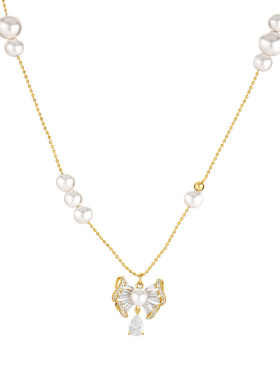 一撇一捺YPYN蝶栖花颈饰金色满天星项链女甜美气质高级感人造珍珠