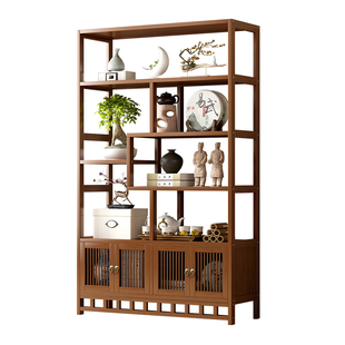 新中式楠竹博古架茶室多宝格茶叶展示柜客厅储物书架大展宏图茶柜
