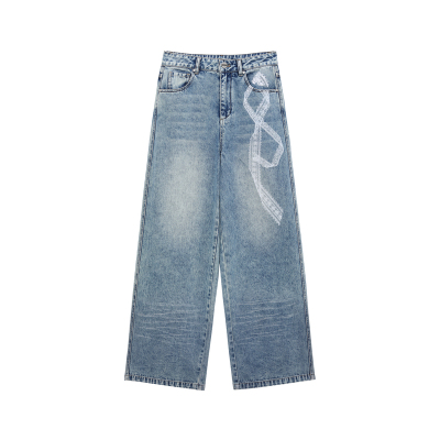 REVAN芮范设计师款质感蕾丝蝴蝶结牛仔裤RL31302015