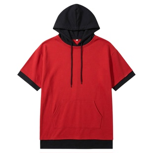 Hooded Colorblock Casual Loose Short Sleeves连帽休闲宽松短袖