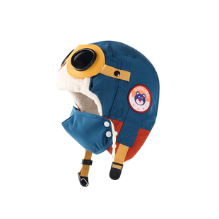 可爱飞行员眼镜帽子口罩一体女冬季加绒保暖护耳帽男雷锋帽儿童帽