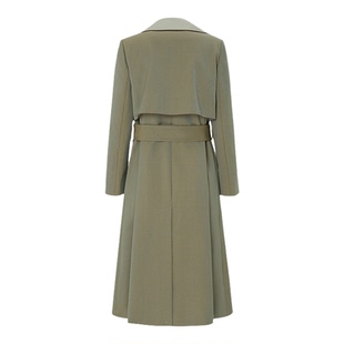 莱芙艾迪儿女装英伦时尚摩登挺括有型双色拼接中长款风衣外套女