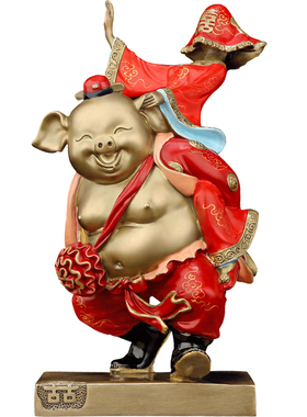 吉善缘猪八戒娶亲全铜彩绘猪摆件