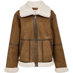 【ONLY奥莱】春季新款游牧风仿羊羔毛大翻领复古口袋撞色夹克女