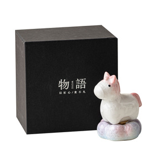 窑变结晶釉小萌马转转摆件可爱卡通动物茶壶盖置家居桌面装饰礼品