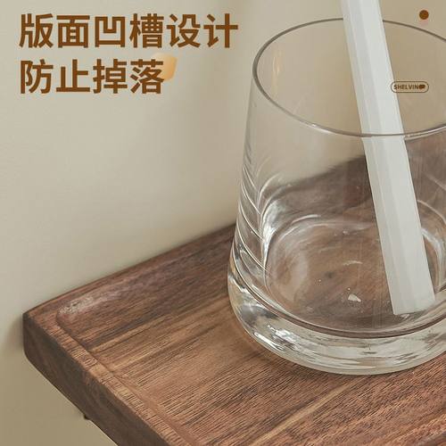 轻奢胡桃木浴室置物架壁挂实木卫生间一免字架化妆品隔板打孔收纳