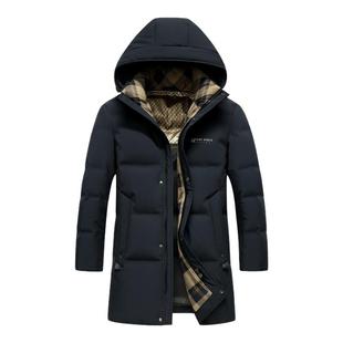 雪中飞2025冬新款爸爸款男中长羽绒服商务中老年拼接格加厚大码