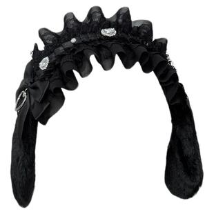 1Gangster Inn原创蝴蝶结水钻日系发饰发带兔耳蕾丝头饰水色lo娘