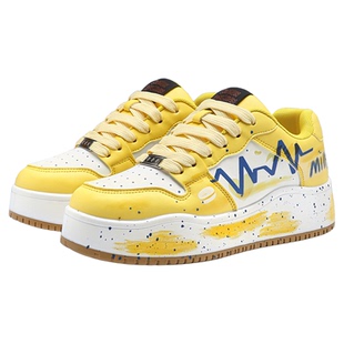 蜡笔小新鞋子男柠檬黄涂鸦多巴胺板鞋秋冬情侣厚底增高运动休闲鞋