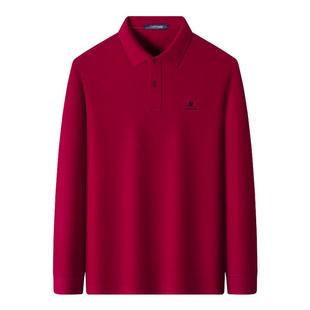 [丝光长绒棉]梦特娇男士长袖polo衫翻领春装红色纯棉T恤爸爸婚宴J